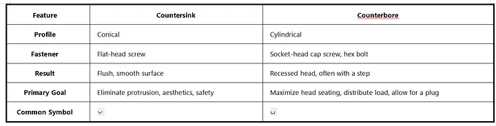 Countersink vs. Counterbore
